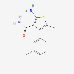molecular formula C14H16N2OS B2693556 2-Amino-4-(3,4-dimethylphenyl)-5-methylthiophene-3-carboxamide CAS No. 438194-56-0