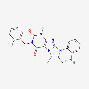 molecular formula C24H24N6O2 B2693559 8-(2-氨基苯基)-1,6,7-三甲基-3-(2-甲基苯基甲基)-1H-咪唑并[2,1-f]嘌呤-2,4(3H,8H)-二酮 CAS No. 919030-55-0