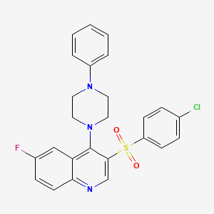 molecular formula C25H21ClFN3O2S B2693562 3-(4-Chlorophenyl)sulfonyl-6-fluoro-4-(4-phenylpiperazin-1-yl)quinoline CAS No. 866871-52-5
