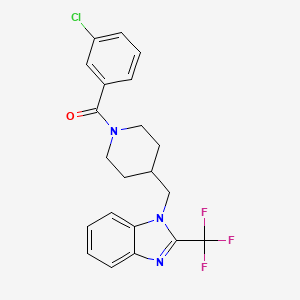 molecular formula C21H19ClF3N3O B2693565 (3-chlorophenyl)(4-((2-(trifluoromethyl)-1H-benzo[d]imidazol-1-yl)methyl)piperidin-1-yl)methanone CAS No. 1210371-76-8