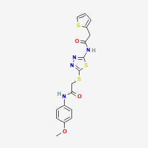 molecular formula C17H16N4O3S3 B2693584 N-(4-甲氧基苯基)-2-((5-(2-(噻吩-2-基)乙酰氨基)-1,3,4-噻二唑-2-基)硫)乙酰胺 CAS No. 477213-21-1