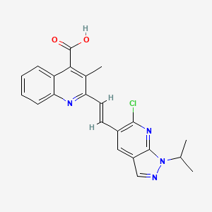 molecular formula C22H19ClN4O2 B2693586 2-[(E)-2-(6-Chloro-1-propan-2-ylpyrazolo[3,4-b]pyridin-5-yl)ethenyl]-3-methylquinoline-4-carboxylic acid CAS No. 1607675-60-4