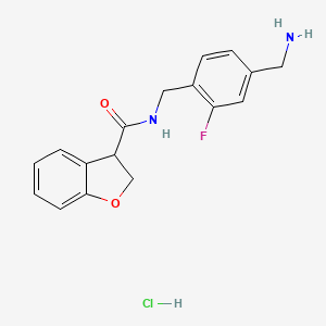molecular formula C17H18ClFN2O2 B2693589 N-[[4-(Aminomethyl)-2-fluorophenyl]methyl]-2,3-dihydro-1-benzofuran-3-carboxamide;hydrochloride CAS No. 2418694-17-2