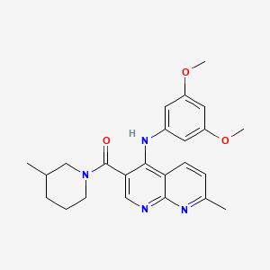 molecular formula C24H28N4O3 B2693593 (4-((3,5-二甲氧基苯基)氨基)-7-甲基-1,8-萘啶-3-基)(3-甲基哌啶-1-基)甲酮 CAS No. 1251624-35-7