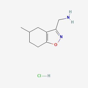 molecular formula C9H15ClN2O B2693596 (5-Methyl-4,5,6,7-tetrahydro-1,2-benzoxazol-3-yl)methanamine;hydrochloride CAS No. 2413883-08-4