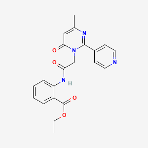 molecular formula C21H20N4O4 B2693623 ethyl 2-(2-(4-methyl-6-oxo-2-(pyridin-4-yl)pyrimidin-1(6H)-yl)acetamido)benzoate CAS No. 1421526-36-4