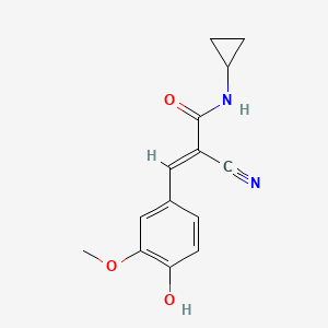 molecular formula C14H14N2O3 B2693627 (E)-2-cyano-N-cyclopropyl-3-(4-hydroxy-3-methoxyphenyl)prop-2-enamide CAS No. 891052-82-7