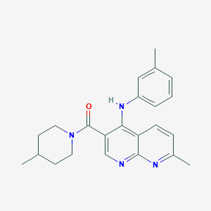 molecular formula C23H26N4O B2693634 (7-Methyl-4-(m-tolylamino)-1,8-naphthyridin-3-yl)(4-methylpiperidin-1-yl)methanone CAS No. 1251589-52-2