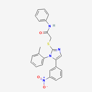 molecular formula C24H20N4O3S B2693637 2-((5-(3-硝基苯基)-1-(邻甲苯)-1H-咪唑-2-基)硫)-N-苯基乙酰胺 CAS No. 1234987-42-8