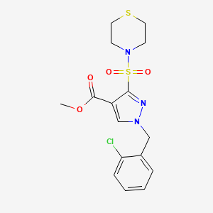 molecular formula C16H18ClN3O4S2 B2693639 methyl 1-(2-chlorobenzyl)-3-(thiomorpholinosulfonyl)-1H-pyrazole-4-carboxylate CAS No. 1251675-68-9