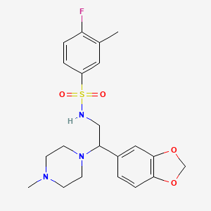 molecular formula C21H26FN3O4S B2693669 N-(2-(苯并[d][1,3]二噁杂环-5-基)-2-(4-甲基哌嗪-1-基)乙基)-4-氟-3-甲基苯磺酰胺 CAS No. 896259-88-4
