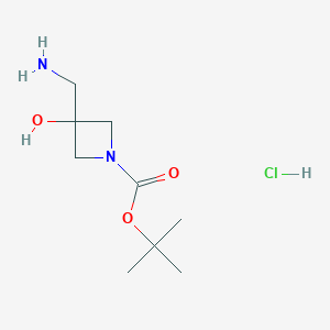 molecular formula C9H19ClN2O3 B2693679 Tert-butyl 3-(aminomethyl)-3-hydroxyazetidine-1-carboxylate hydrochloride CAS No. 1955507-01-3