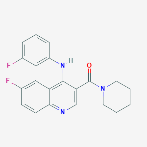 molecular formula C21H19F2N3O B2693695 (6-氟-4-((3-氟苯基)氨基)喹啉-3-基)(哌啶-1-基)甲酮 CAS No. 1189730-39-9