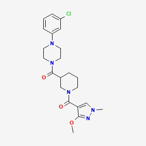 molecular formula C22H28ClN5O3 B2693699 (4-(3-chlorophenyl)piperazin-1-yl)(1-(3-methoxy-1-methyl-1H-pyrazole-4-carbonyl)piperidin-3-yl)methanone CAS No. 1226445-33-5