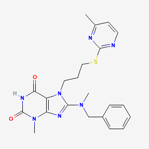 molecular formula C22H25N7O2S B2693703 8-[Benzyl(methyl)amino]-3-methyl-7-[3-(4-methylpyrimidin-2-yl)sulfanylpropyl]purine-2,6-dione CAS No. 872623-54-6