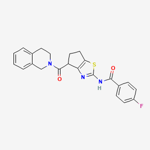 4-fluoro-N-(4-(1,2,3,4-tetrahydroisoquinoline-2-carbonyl)-5,6-dihydro-4H-cyclopenta[d]thiazol-2-yl)benzamide