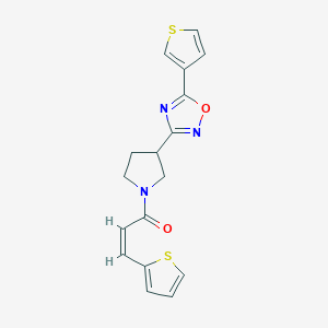 molecular formula C17H15N3O2S2 B2693734 (Z)-3-(thiophen-2-yl)-1-(3-(5-(thiophen-3-yl)-1,2,4-oxadiazol-3-yl)pyrrolidin-1-yl)prop-2-en-1-one CAS No. 2035004-36-3