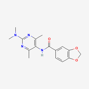 molecular formula C16H18N4O3 B2693742 N-(2-(二甲胺基)-4,6-二甲基嘧啶-5-基)苯并[d][1,3]二噁烷-5-甲酸酰胺 CAS No. 1448037-24-8