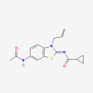 molecular formula C16H17N3O2S B2693759 N-(6-acetamido-3-prop-2-enyl-1,3-benzothiazol-2-ylidene)cyclopropanecarboxamide CAS No. 1164474-44-5
