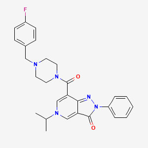 molecular formula C27H28FN5O2 B2693760 7-(4-(4-fluorobenzyl)piperazine-1-carbonyl)-5-isopropyl-2-phenyl-2H-pyrazolo[4,3-c]pyridin-3(5H)-one CAS No. 1105217-37-5
