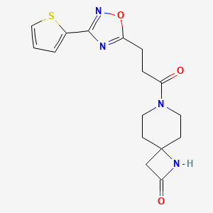 molecular formula C16H18N4O3S B2693763 7-{3-[3-(Thiophen-2-yl)-1,2,4-oxadiazol-5-yl]propanoyl}-1,7-diazaspiro[3.5]nonan-2-one CAS No. 1252403-83-0