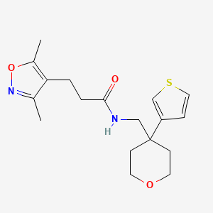 3-(3,5-dimethylisoxazol-4-yl)-N-((4-(thiophen-3-yl)tetrahydro-2H-pyran-4-yl)methyl)propanamide