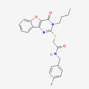 molecular formula C23H22FN3O3S B2693783 2-((3-butyl-4-oxo-3,4-dihydrobenzofuro[3,2-d]pyrimidin-2-yl)thio)-N-(4-fluorobenzyl)acetamide CAS No. 899754-38-2
