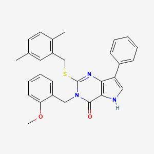 molecular formula C29H27N3O2S B2693817 2-((2,5-dimethylbenzyl)thio)-3-(2-methoxybenzyl)-7-phenyl-3H-pyrrolo[3,2-d]pyrimidin-4(5H)-one CAS No. 2034315-95-0