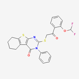 molecular formula C25H20F2N2O3S2 B2693821 2-({2-[2-(difluoromethoxy)phenyl]-2-oxoethyl}sulfanyl)-3-phenyl-5,6,7,8-tetrahydro[1]benzothieno[2,3-d]pyrimidin-4(3H)-one CAS No. 303033-84-3