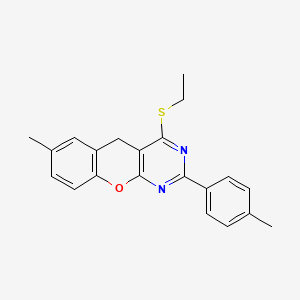 molecular formula C21H20N2OS B2693823 4-(ethylthio)-7-methyl-2-(p-tolyl)-5H-chromeno[2,3-d]pyrimidine CAS No. 895641-84-6