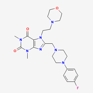 molecular formula C24H32FN7O3 B2693846 8-[[4-(4-Fluorophenyl)-1-piperazinyl]methyl]-1,3-dimethyl-7-[2-(4-morpholinyl)ethyl]purine-2,6-dione CAS No. 872628-05-2