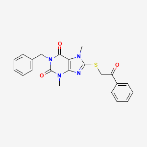 molecular formula C22H20N4O3S B2693848 1-benzyl-3,7-dimethyl-8-((2-oxo-2-phenylethyl)thio)-1H-purine-2,6(3H,7H)-dione CAS No. 919020-58-9