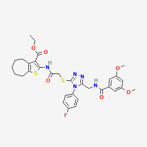 ethyl 2-(2-((5-((3,5-dimethoxybenzamido)methyl)-4-(4-fluorophenyl)-4H-1,2,4-triazol-3-yl)thio)acetamido)-5,6,7,8-tetrahydro-4H-cyclohepta[b]thiophene-3-carboxylate