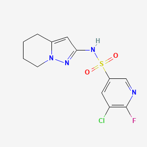 molecular formula C12H12ClFN4O2S B2693907 5-Chloro-6-fluoro-N-(4,5,6,7-tetrahydropyrazolo[1,5-a]pyridin-2-yl)pyridine-3-sulfonamide CAS No. 2248830-78-4