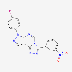 molecular formula C18H10FN7O2 B2693926 10-(4-氟苯基)-5-(3-硝基苯基)-3,4,6,8,10,11-六氮杂三环[7.3.0.0^{2,6}]十二烯 CAS No. 714931-56-3