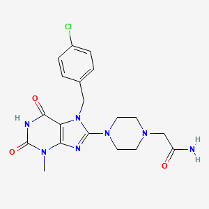 molecular formula C19H22ClN7O3 B2693958 2-(4-(7-(4-chlorobenzyl)-3-methyl-2,6-dioxo-2,3,6,7-tetrahydro-1H-purin-8-yl)piperazin-1-yl)acetamide CAS No. 902335-39-1