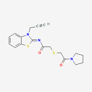 molecular formula C18H19N3O2S2 B2693964 (Z)-2-((2-oxo-2-(pyrrolidin-1-yl)ethyl)thio)-N-(3-(prop-2-yn-1-yl)benzo[d]thiazol-2(3H)-ylidene)acetamide CAS No. 851717-37-8