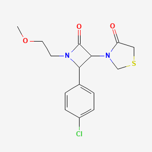 molecular formula C15H17ClN2O3S B2693966 3-[2-(4-Chlorophenyl)-1-(2-methoxyethyl)-4-oxoazetidin-3-yl]-1,3-thiazolidin-4-one CAS No. 1252104-56-5