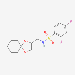 molecular formula C15H19F2NO4S B2693970 N-(1,4-dioxaspiro[4.5]decan-2-ylmethyl)-2,4-difluorobenzenesulfonamide CAS No. 941959-24-6