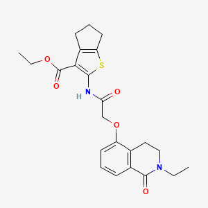 molecular formula C23H26N2O5S B2693971 ethyl 2-(2-((2-ethyl-1-oxo-1,2,3,4-tetrahydroisoquinolin-5-yl)oxy)acetamido)-5,6-dihydro-4H-cyclopenta[b]thiophene-3-carboxylate CAS No. 850905-24-7