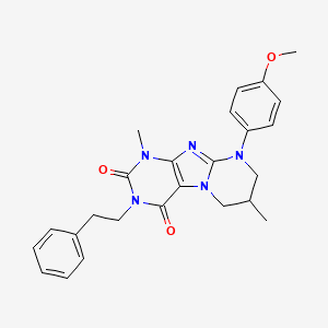 molecular formula C25H27N5O3 B2693973 9-(4-methoxyphenyl)-1,7-dimethyl-3-phenethyl-6,7,8,9-tetrahydropyrimido[2,1-f]purine-2,4(1H,3H)-dione CAS No. 844831-54-5