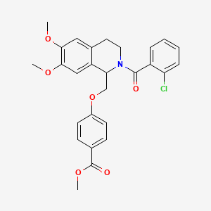 molecular formula C27H26ClNO6 B2693979 Methyl 4-[[2-(2-chlorobenzoyl)-6,7-dimethoxy-3,4-dihydro-1H-isoquinolin-1-yl]methoxy]benzoate CAS No. 486452-85-1