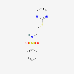 molecular formula C13H15N3O2S2 B2693995 4-methyl-N-(2-(pyrimidin-2-ylthio)ethyl)benzenesulfonamide CAS No. 329266-19-5