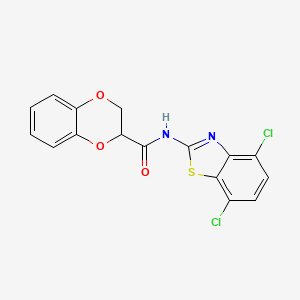 molecular formula C16H10Cl2N2O3S B2693997 N-(4,7-dichlorobenzo[d]thiazol-2-yl)-2,3-dihydrobenzo[b][1,4]dioxine-2-carboxamide CAS No. 897618-15-4