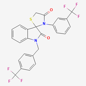 molecular formula C25H16F6N2O2S B2694008 1-(4-Trifluoromethylbenzyl)-3'-(3-trifluoromethylphenyl)-2-indolinone-3-spiro-2'-thiazolidin-4-one CAS No. 400081-73-4