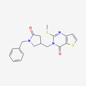 molecular formula C19H19N3O2S2 B2694011 1-benzyl-4-{[2-(methylsulfanyl)-4-oxo-3H,4H-thieno[3,2-d]pyrimidin-3-yl]methyl}pyrrolidin-2-one CAS No. 2415518-66-8