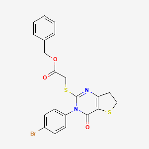 molecular formula C21H17BrN2O3S2 B2694023 Benzyl 2-[[3-(4-bromophenyl)-4-oxo-6,7-dihydrothieno[3,2-d]pyrimidin-2-yl]sulfanyl]acetate CAS No. 687567-49-3