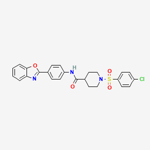 molecular formula C25H22ClN3O4S B2694028 N-(4-(benzo[d]oxazol-2-yl)phenyl)-1-((4-chlorophenyl)sulfonyl)piperidine-4-carboxamide CAS No. 923397-93-7