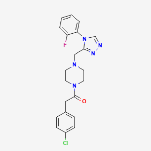 molecular formula C21H21ClFN5O B2694029 1-[(4-chlorophenyl)acetyl]-4-{[4-(2-fluorophenyl)-4H-1,2,4-triazol-3-yl]methyl}piperazine CAS No. 1396808-96-0