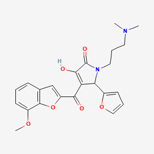 molecular formula C23H24N2O6 B2694046 1-(3-(dimethylamino)propyl)-5-(furan-2-yl)-3-hydroxy-4-(7-methoxybenzofuran-2-carbonyl)-1H-pyrrol-2(5H)-one CAS No. 844447-23-0